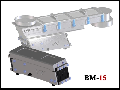 VRV electromagnetic vibration unit with integrated conveying trough for precision dosing