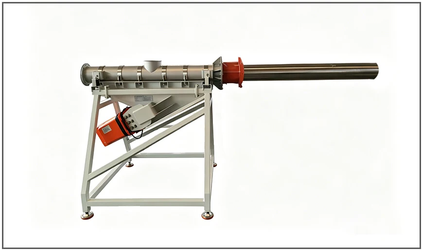 Electromagnetic vibrating tube conveyor, stainless steel enclosed design for hygienic bulk material handling